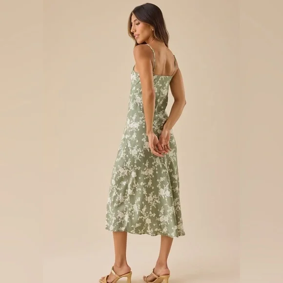 Mila Midi Dress by Altar'd State Sage Green Floral Dress - Picture 3 of 9